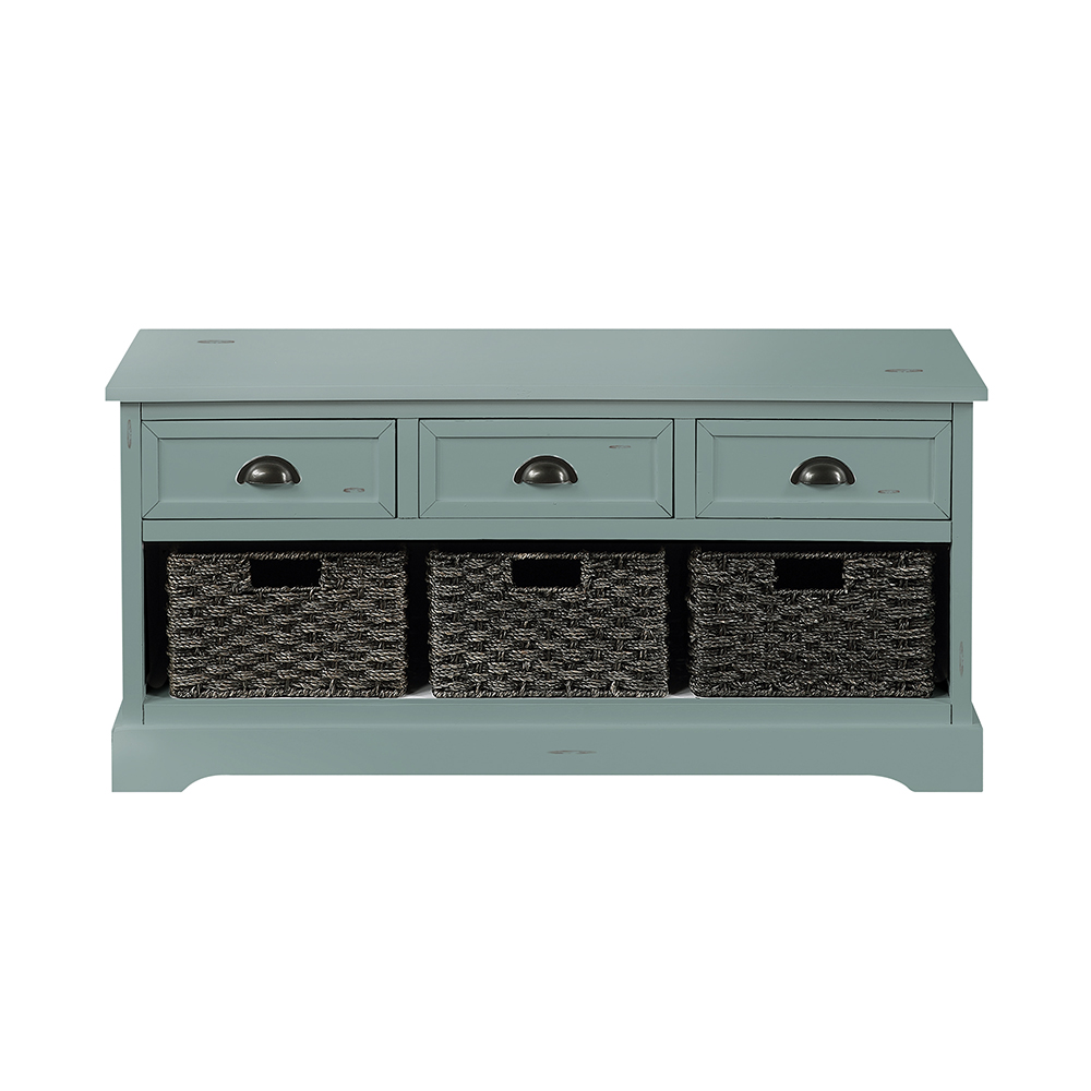 U-Style 19" Wooden Console Table with 3 Drawers and 3 Woven Baskets, for Entrance Hallway, Dining Room, Bedroom - Green