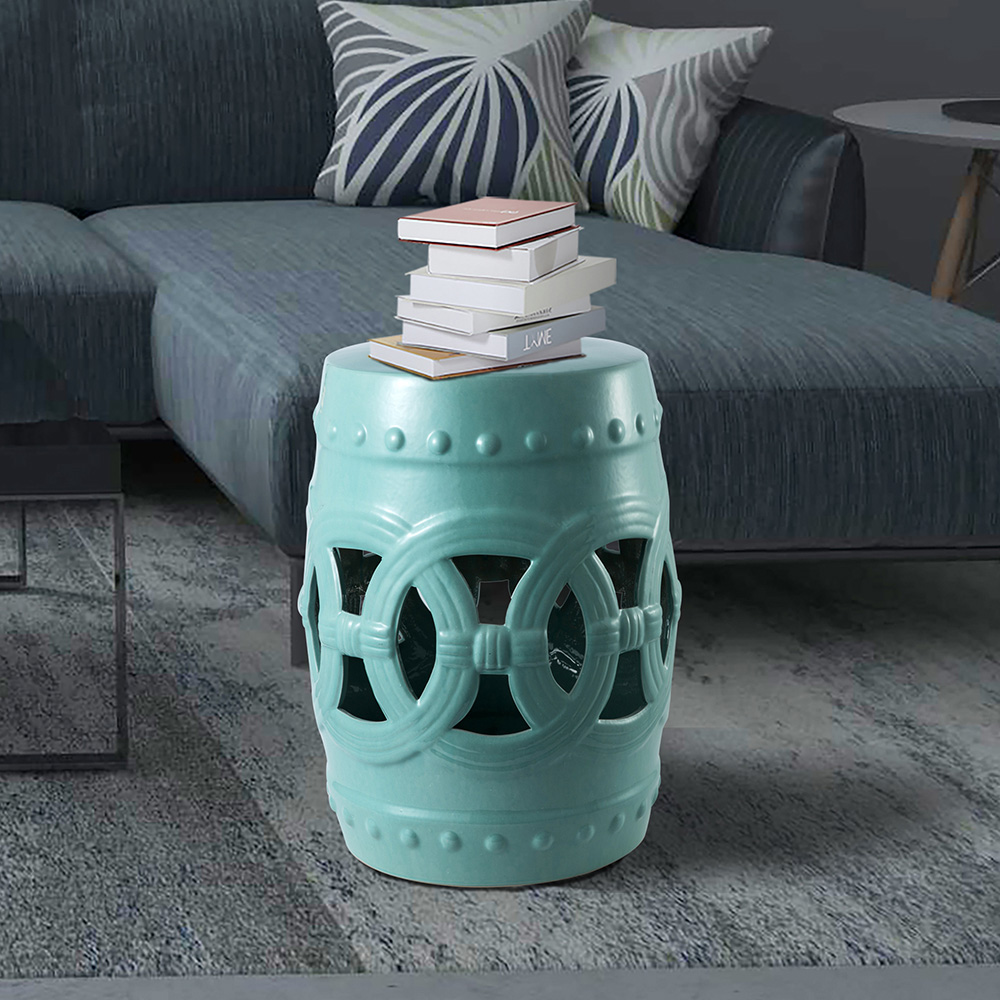 Outdoor Multifunctional Ceramic Stool for Garden, Terrace, Deck, Backyard - Green