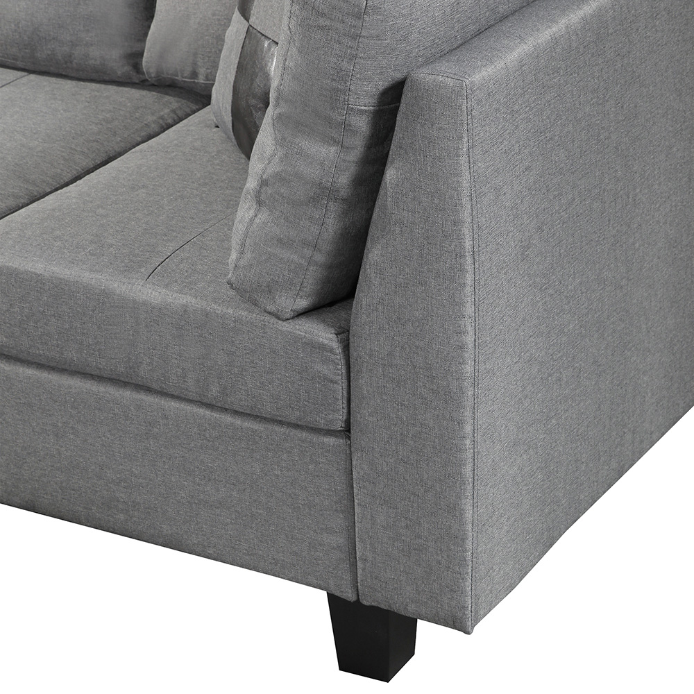 3-Seat Linen Fabric Upholstered Sofa Set, with Right Hand Chaise Lounge, Storage Ottoman, for Living Room, Bedroom, Office, Apartment - Grey