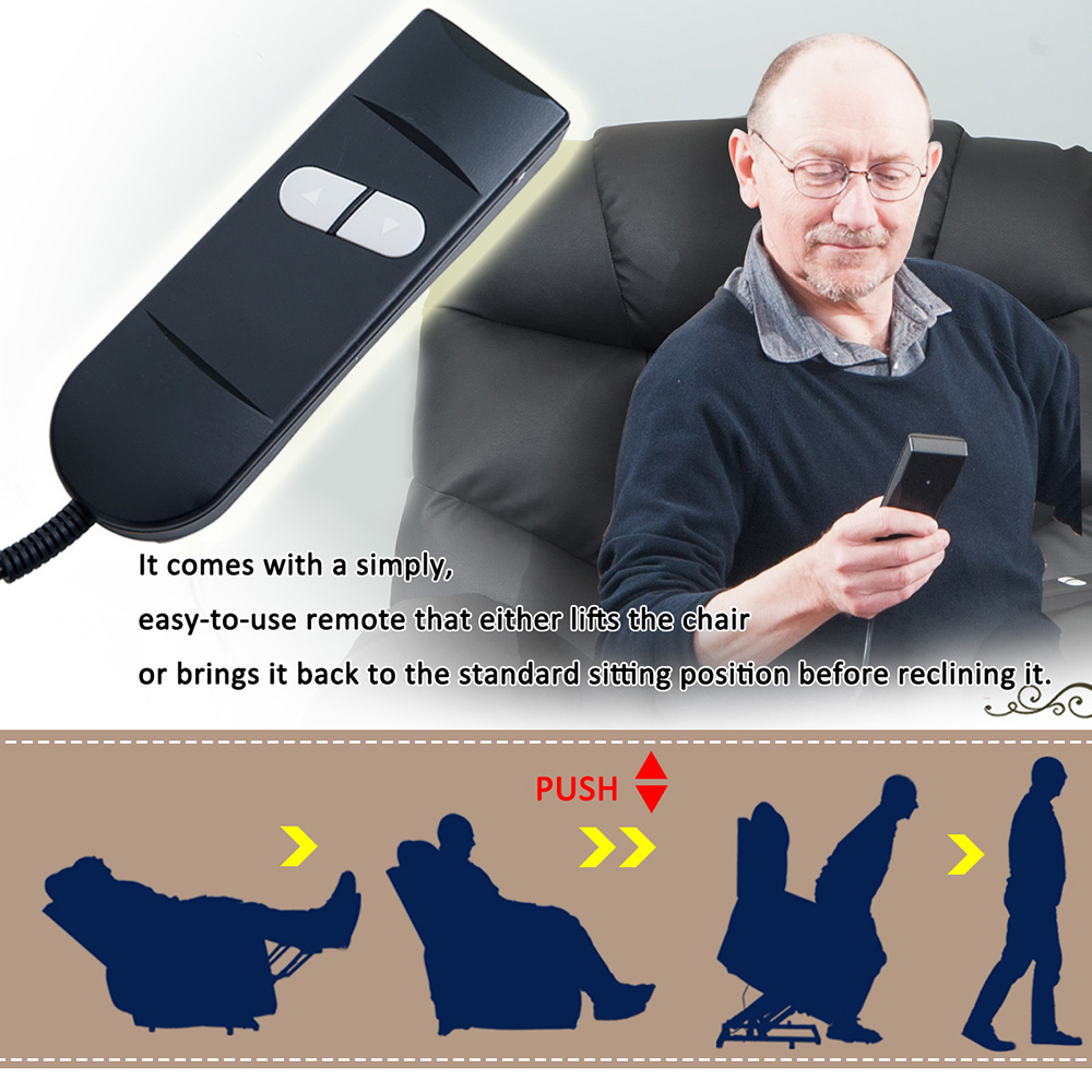 Orisfur PU Leather Upholstered Electric Lift Recliner with High Backrest and Remote Control for Home Theater, Office, Living Room - Black