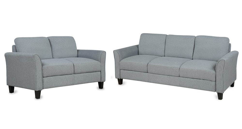 2+3-Seat Linen Fabric Upholstered Sofa Set, with Pillows and Wooden Feet, for Living Room, Bedroom, Office, Apartment - Gray