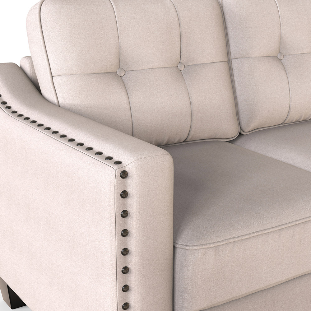U-STYLE 3+2+1-Seat Linen Blend Fabric Tufted Sofa Set, with Solid Wood Frame and Plastic Feet, for Living Room, Bedroom, Office, Apartment - Beige
