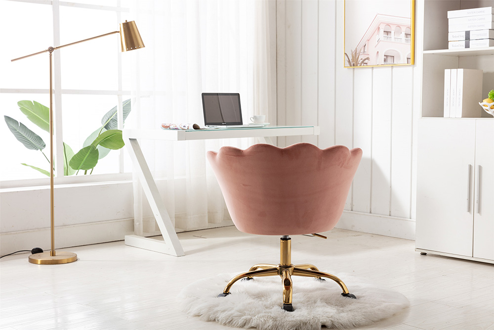 COOLMORE Velvet Rotating Chair Height Adjustable with Curved Backrest and Casters for Living Room, Bedroom, Dining Room, Office - Pink
