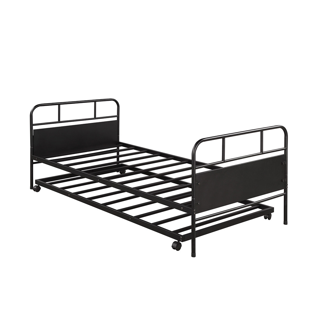 Twin Size Metal Daybed Frame with Trundle Bed and Metal Slats Support, No Need for Spring Box, for Living Room, Bedroom, Office, Apartment - Black