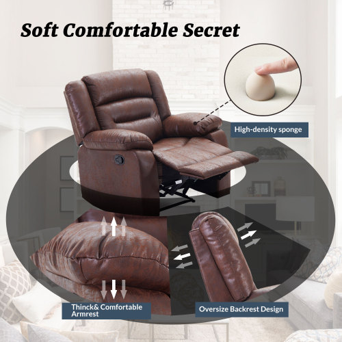 Orisfur PU Leather Heated Massage Recliner with 8 Vibration Points for Office, Home Theater, Living Room - Brown