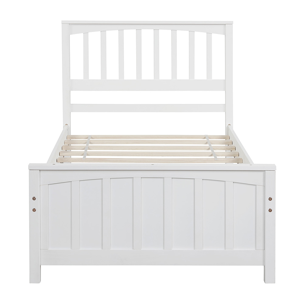 Twin Size Wooden Platform Bed Frame with Headboard, Footboard, and Wooden Slats Support, No Spring Box Required - White