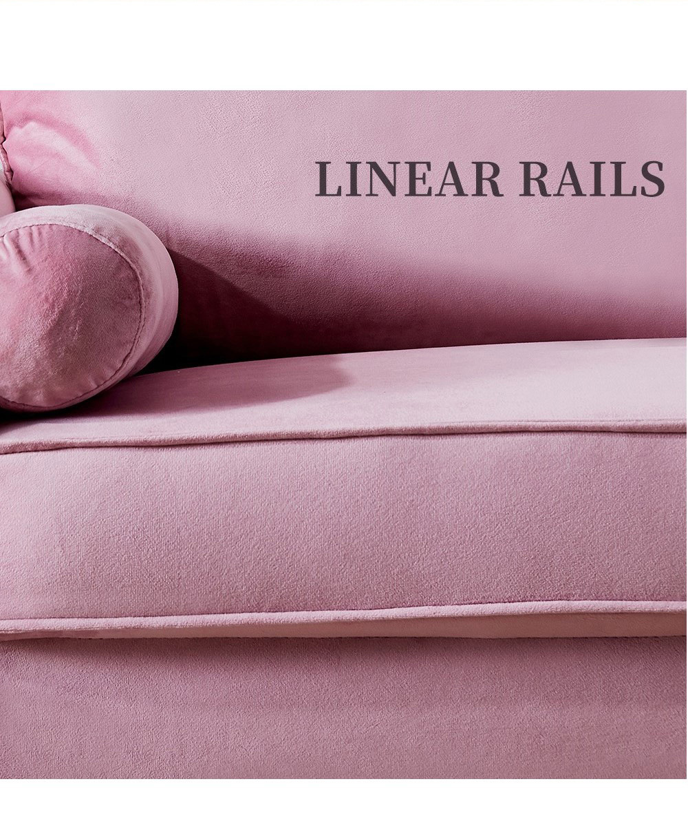 71" Velvet Fabric Upholstered Sofa with Armrest Pocket for Living Room, Bedroom, Office, Apartment - Pink
