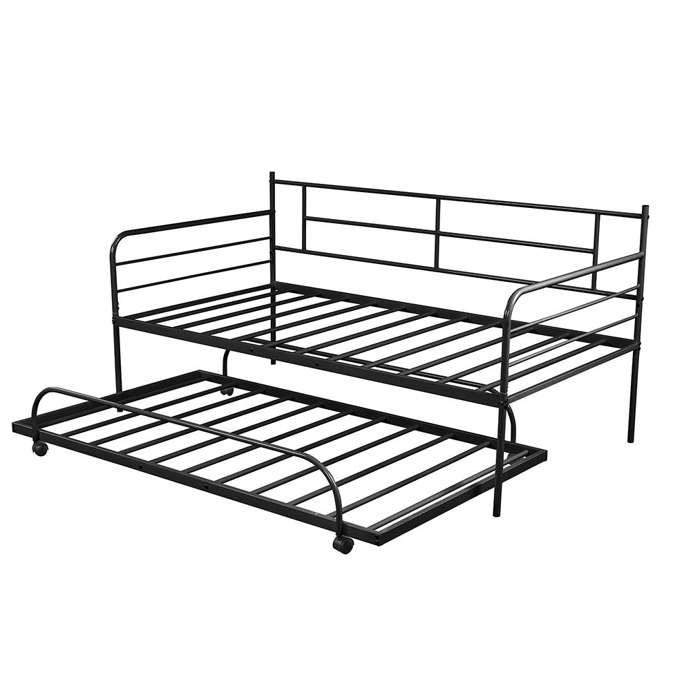 Twin Size Metal Daybed Frame with Trundle Bed and Metal Slats Support, No Need for Spring Box, for Living Room, Bedroom, Office, Apartment - Black