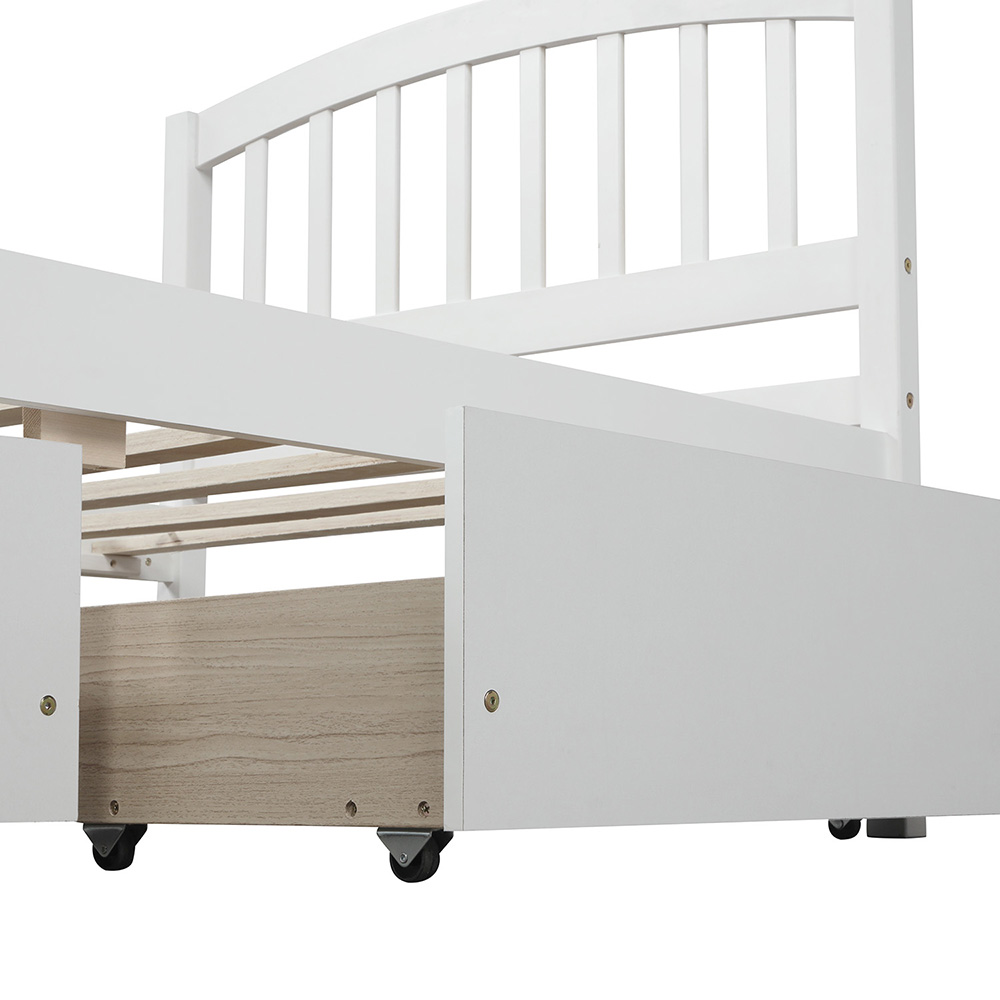 Twin Size Wooden Platform Bed Frame with 2 Storage Drawers, and Wooden Slats Support, No Spring Box Required (Frame Only) - White