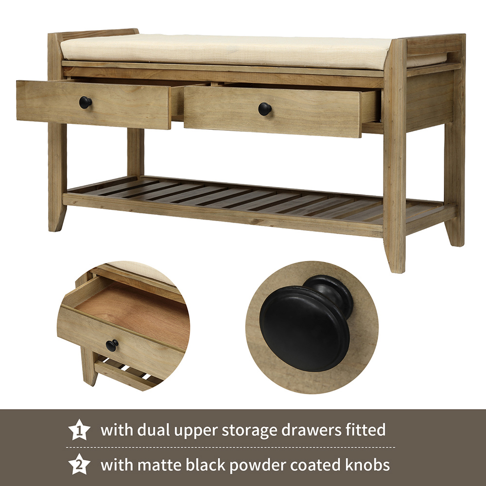 TREXM 39'' Console Bench with 2 Storage Drawers and Mesh Shoe Shelf, for Entrance Hallway, Dining Room, Bedroom - Gray Washed