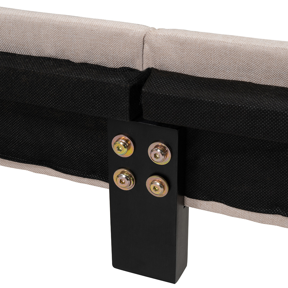 Twin-Size Polyester Linen Platform Bed Frame with Wooden Slats and Nailhead Detail - Beige