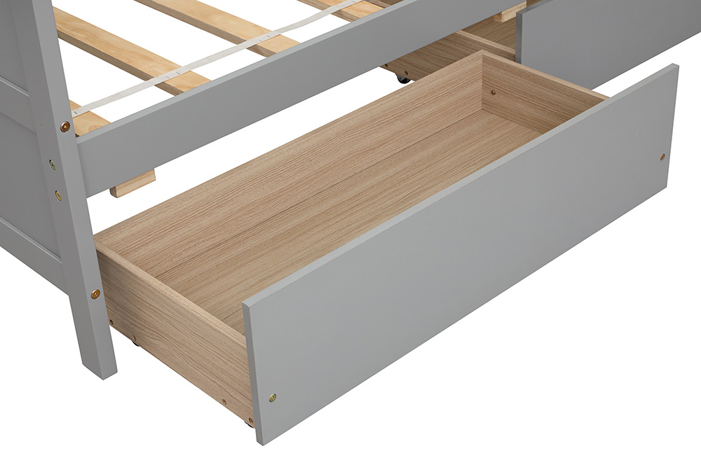 Twin Size Wooden Daybed Frame with 2 Storage Drawers and Wooden Slats Support, No Need for Spring Box, for Living Room, Bedroom, Office, Apartment - Gray