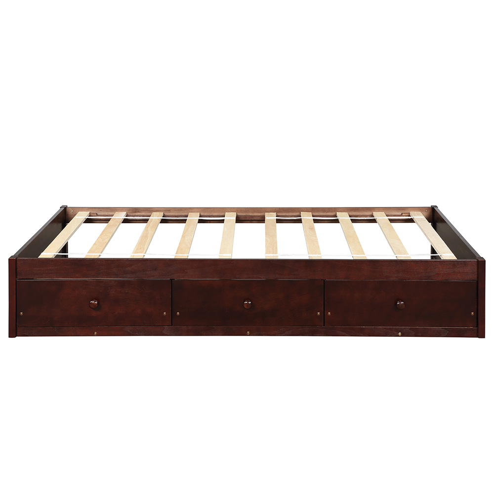 Orisfur Twin Size Wooden Platform Bed Frame with 3 Storage Drawers, and Wooden Slats Support, No Spring Box Required (Frame Only) - Cherry