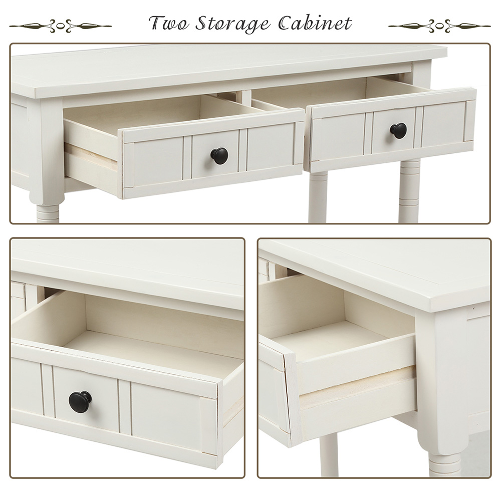TREXM 35'' Console Table with 2 Storage Drawers, and Bottom Shelf, for Entrance, Hallway, Dining Room, Kitchen - Ivory White