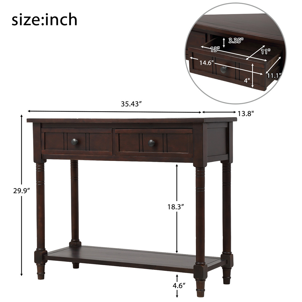 TREXM 35'' Console Table with 2 Storage Drawers, and Bottom Shelf, for Entrance, Hallway, Dining Room, Kitchen - Espresso