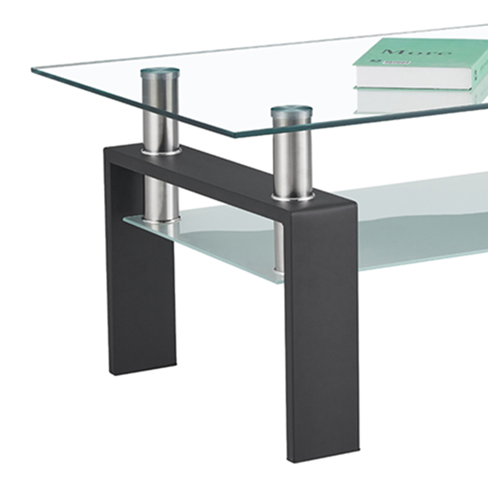 39.4'' 2-Layer Rectangle Glass Coffee Table, for Kitchen, Restaurant, Office, Living Room, Cafe - Black