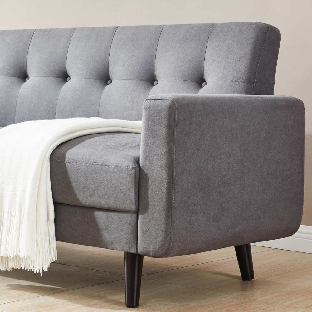 3-Seat Polyester Fabric Upholstered Sofa with Solid Wood Legs and Ergonomic Backrest for Living Room, Bedroom, Office, Apartment - Gray