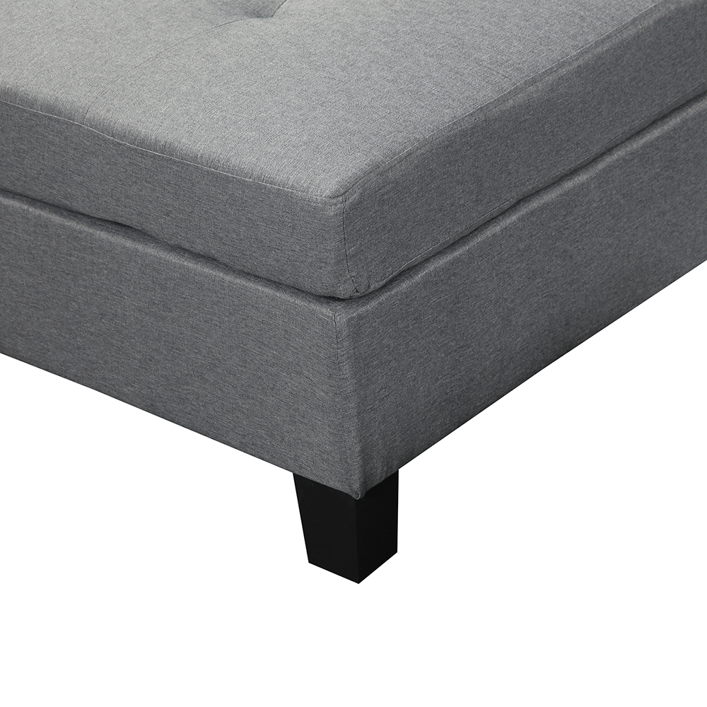 3-Seat Linen Fabric Upholstered Sofa Set, with Right Hand Chaise Lounge, Storage Ottoman, for Living Room, Bedroom, Office, Apartment - Grey
