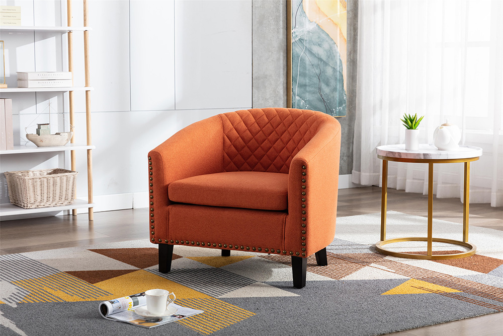 COOLMORE 1-Seat Linen Upholstered Sofa with Ergonomic Backrest and Solid Wood Feet for Living Room, Bedroom, Office, Apartment - Orange