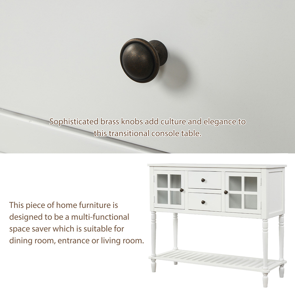 TREXM 42'' Console Table with 2 Storage Drawers, 2 Cabinets, and Bottom Shelf, for Entrance, Hallway, Dining Room, Kitchen - White