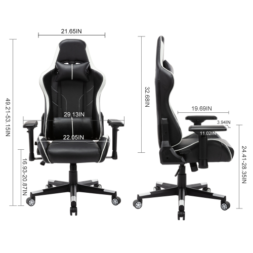Home Office PU Leather Rotatable Gaming Chair Height Adjustable with Ergonomic Backrest and Casters - Black + White
