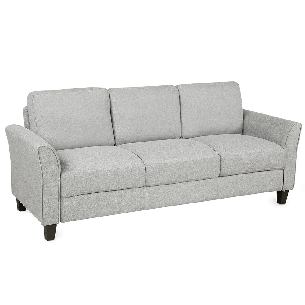 3-Seat Linen Fabric Sofa with Wooden Frame and Plastic Feet, for Living Room, Bedroom, Office, Apartment - Light Gray