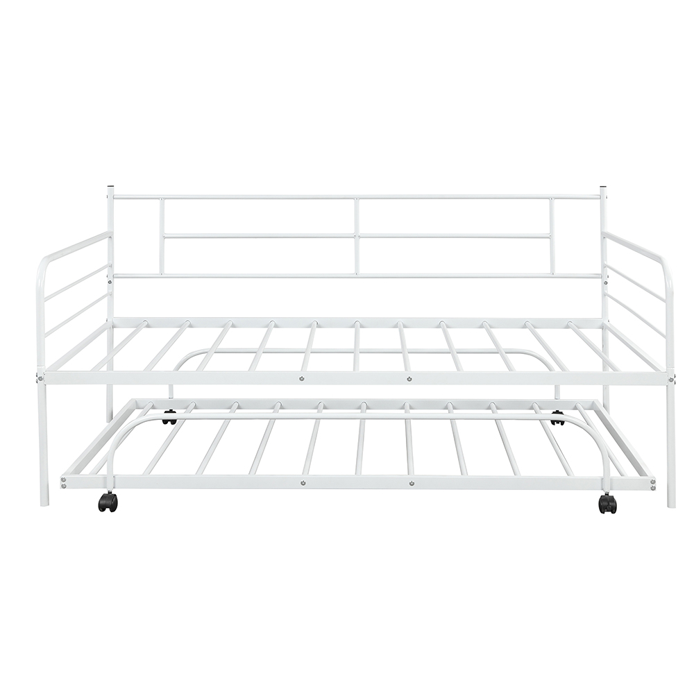 Twin Size Metal Daybed Frame with Trundle Bed and Metal Slats Support, No Need for Spring Box, for Living Room, Bedroom, Office, Apartment - White