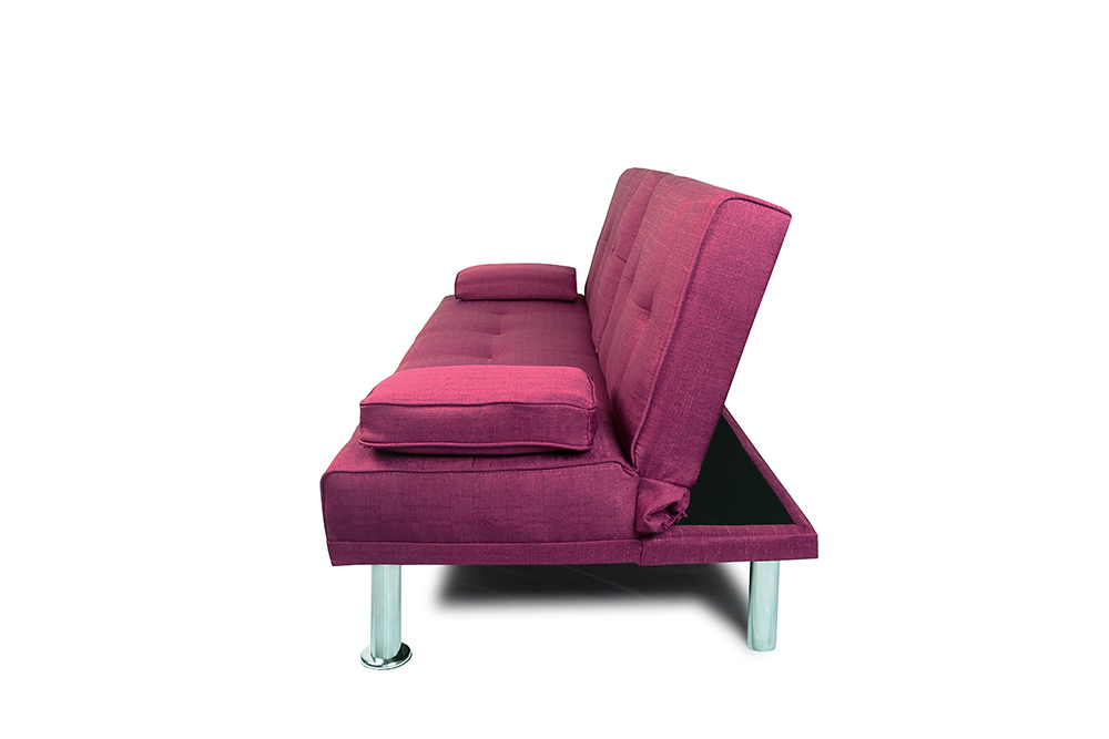 66" Twin Size Linen Fabric Sofa Bed with 2 Cup Holders and Metal Legs, for Living Room, Bedroom, Office, Apartment - Purple