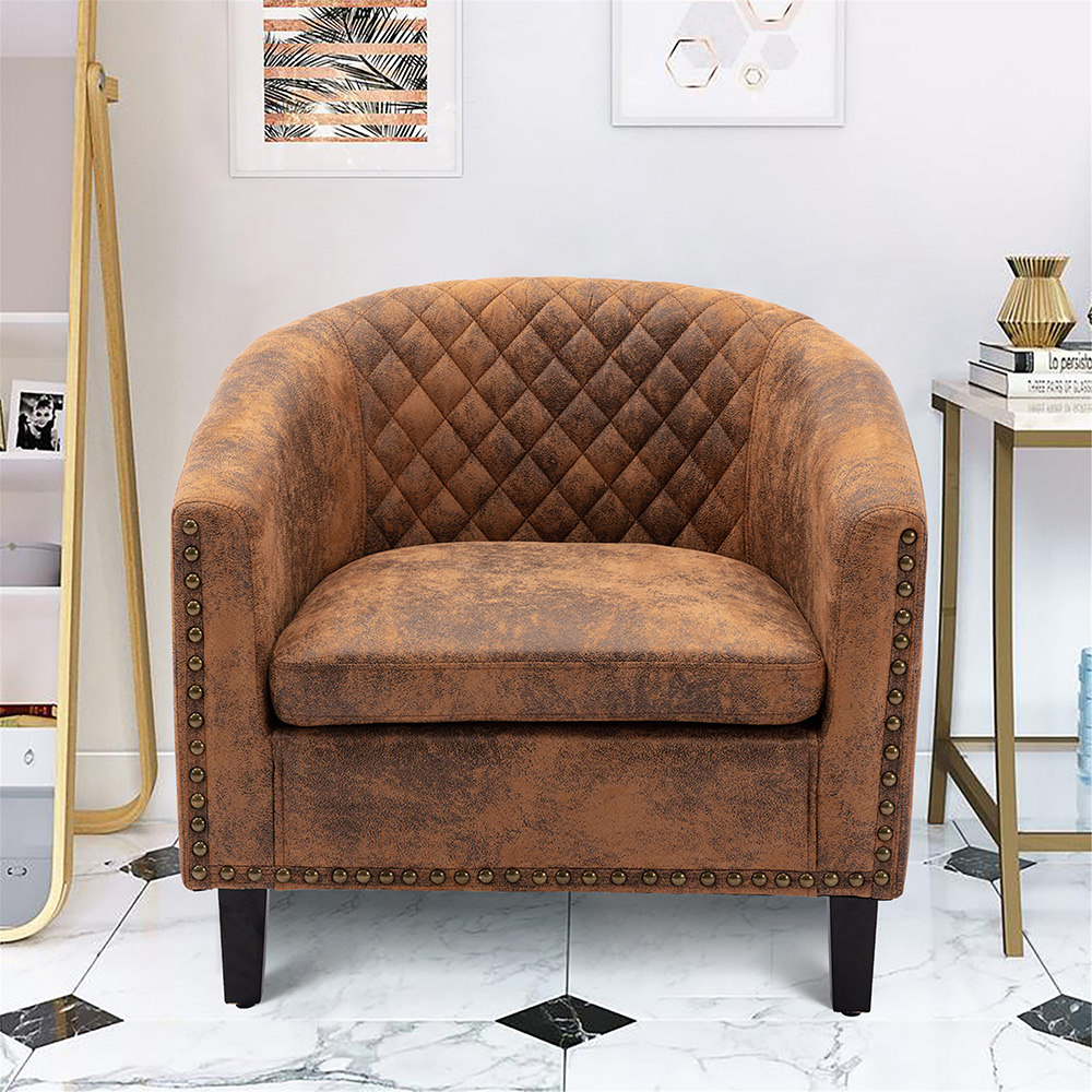 COOLMORE 1-Seat Linen Upholstered Sofa with Ergonomic Backrest and Solid Wood Feet for Living Room, Bedroom, Office, Apartment - Brown