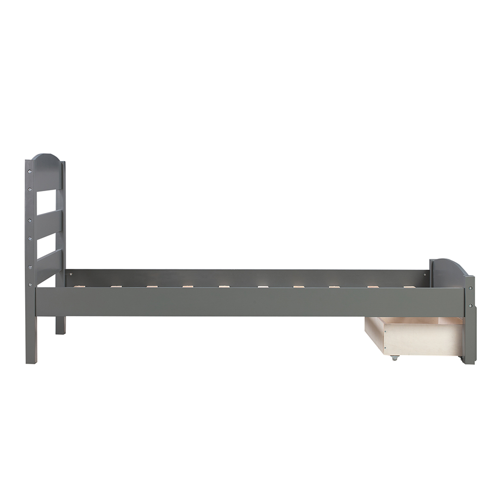 Twin Size Wooden Platform Bed Frame with Storage Drawer, and Wooden Slats Support, No Spring Box Required (Frame Only) - Gray
