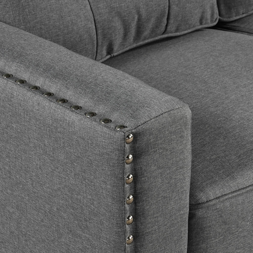 U-STYLE 3+2+1-Seat Linen Blend Fabric Tufted Sofa Set, with Solid Wood Frame and Plastic Feet, for Living Room, Bedroom, Office, Apartment - Grey