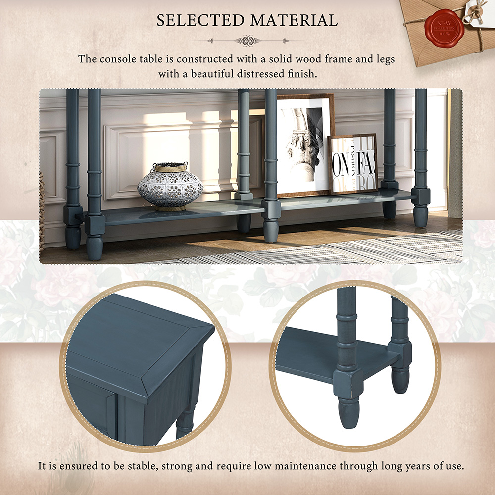 TREXM 58'' Console Table with 2 Storage Drawers, and Bottom Shelf, for Entrance, Hallway, Dining Room, Kitchen - Navy