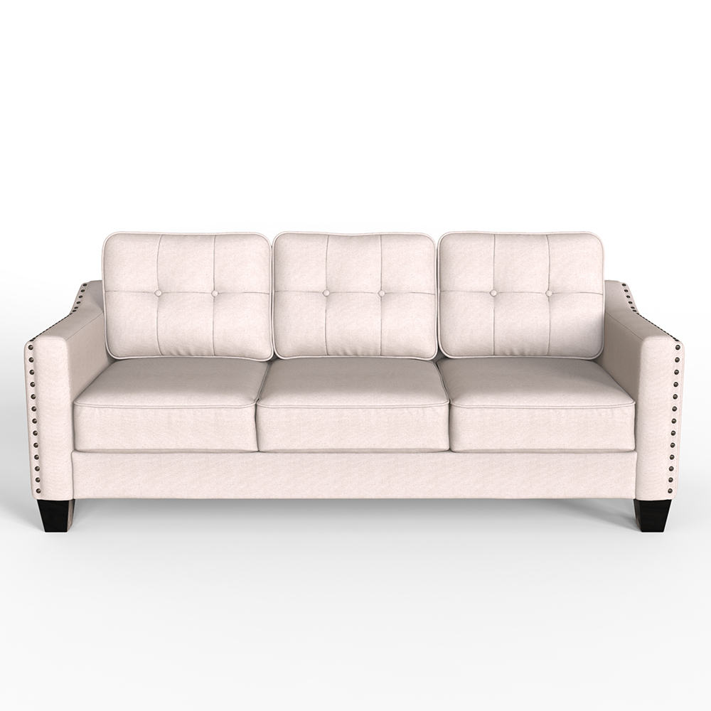 U-STYLE 3+2+1-Seat Linen Blend Fabric Tufted Sofa Set, with Solid Wood Frame and Plastic Feet, for Living Room, Bedroom, Office, Apartment - Beige