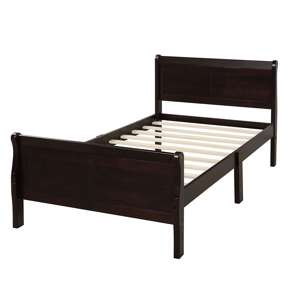 Twin-Size Wooden Platform Bed Frame with Headboard, Footboard, and Wooden Slats Support - Oak