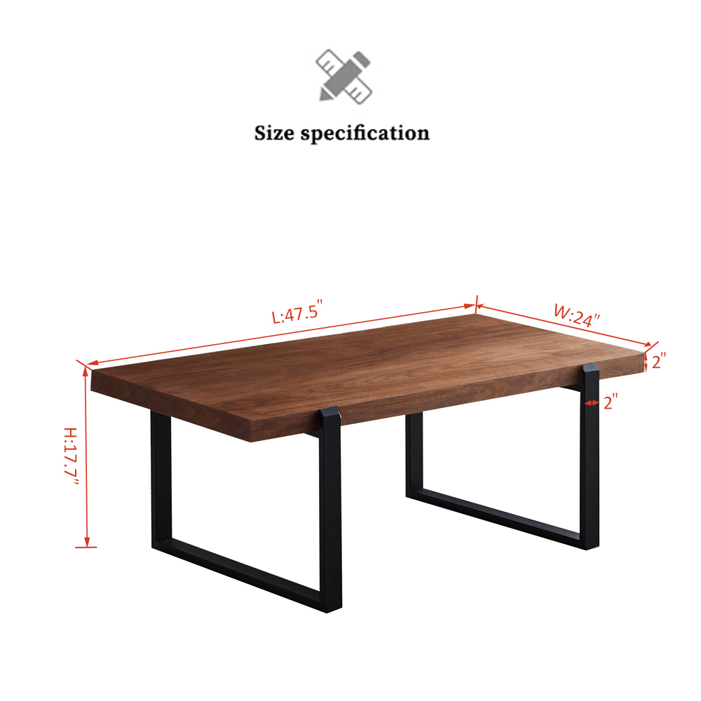 47.5" Wooden Coffee Table with Metal Frame, for Kitchen, Restaurant, Office, Living Room, Cafe - Brown