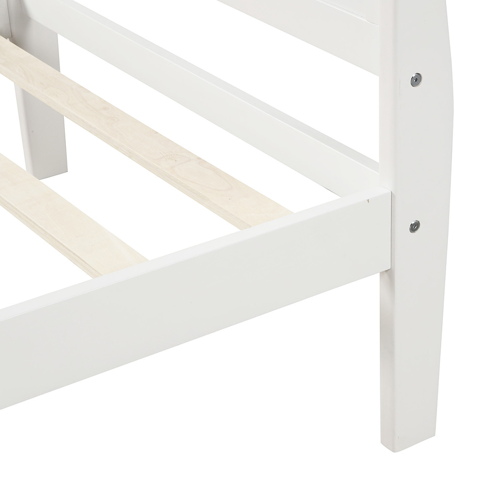 Twin-Size Wooden Platform Bed Frame with Headboard, Footboard, and Wooden Slats Support - White