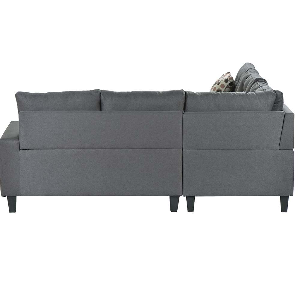 U-STYLE 5-Seat L-shaped Corner Polyester Tufted Upholstered Sofa with 2 Pillows and Ottoman, for Living Room, Bedroom, Office, Apartment - Grey