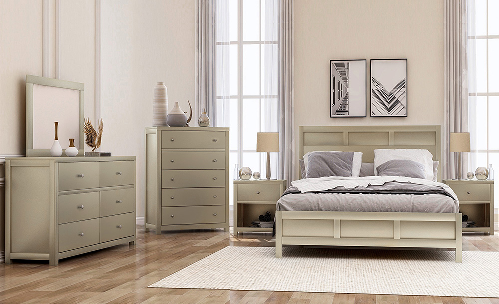 King Size Wooden Platform Bed Frame with Headboard, and Wooden Slats Support, No Spring Box Required - Silver