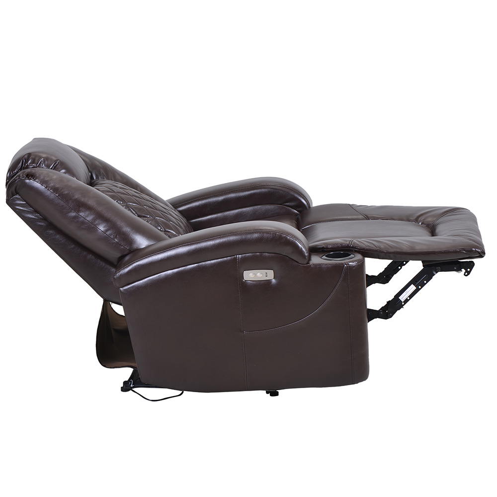 Orisfur PU Leather Electric Recliner with USB Charge Port and Cup Holder for Home Theater, Office, Living Room - Brown