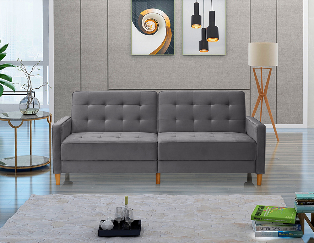 78" Velvet Fabric Upholstered Sofa Bed with Square Armrests and Adjustable Backrest for Living Room, Bedroom, Office, Apartment - Pink