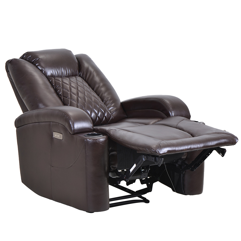 Orisfur PU Leather Electric Recliner with USB Charge Port and Cup Holder for Home Theater, Office, Living Room - Brown