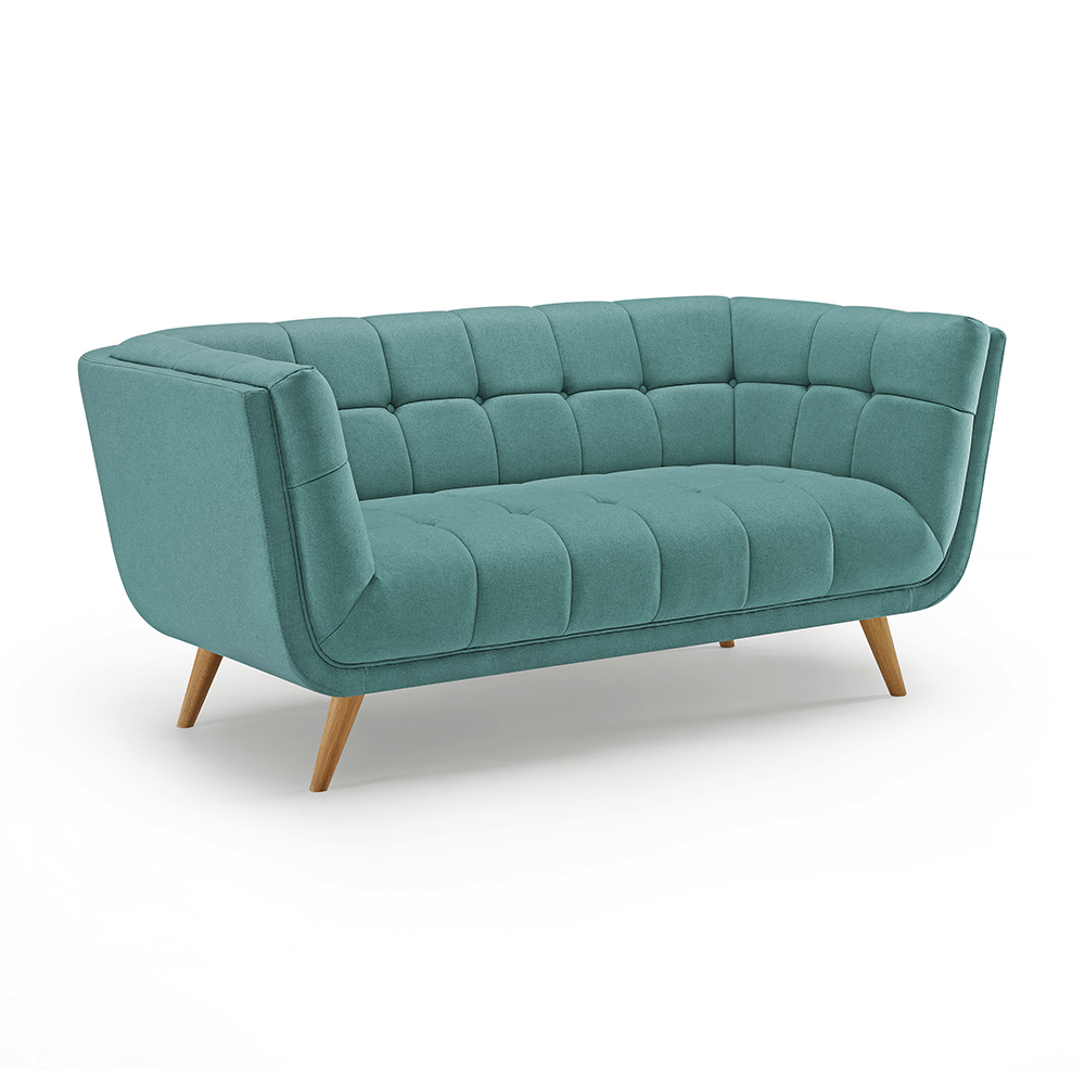 2-Seat Polyester Fabric Upholstered Sofa with Backrest and Oak Feet for Living Room, Bedroom, Office, Apartment - Mint Green