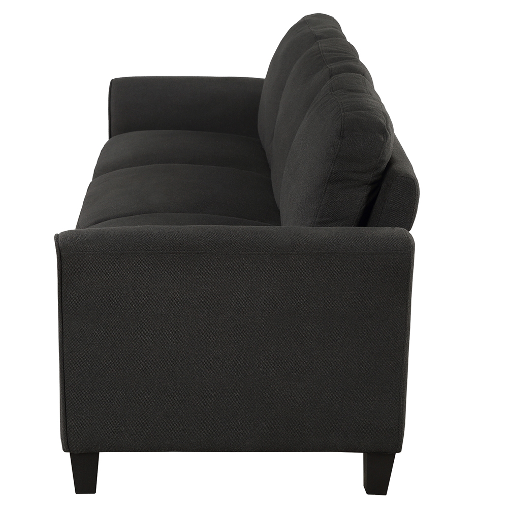 3-Seat Linen Fabric Sofa with Wooden Frame and Plastic Feet, for Living Room, Bedroom, Office, Apartment - Black