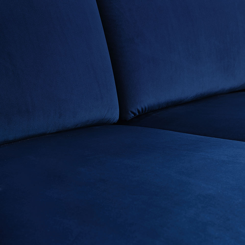 2-Seat Velvet Upholstered Sofa with High Iron Feet and Backrest for Office, Apartment, Bedroom, Living Room - Blue