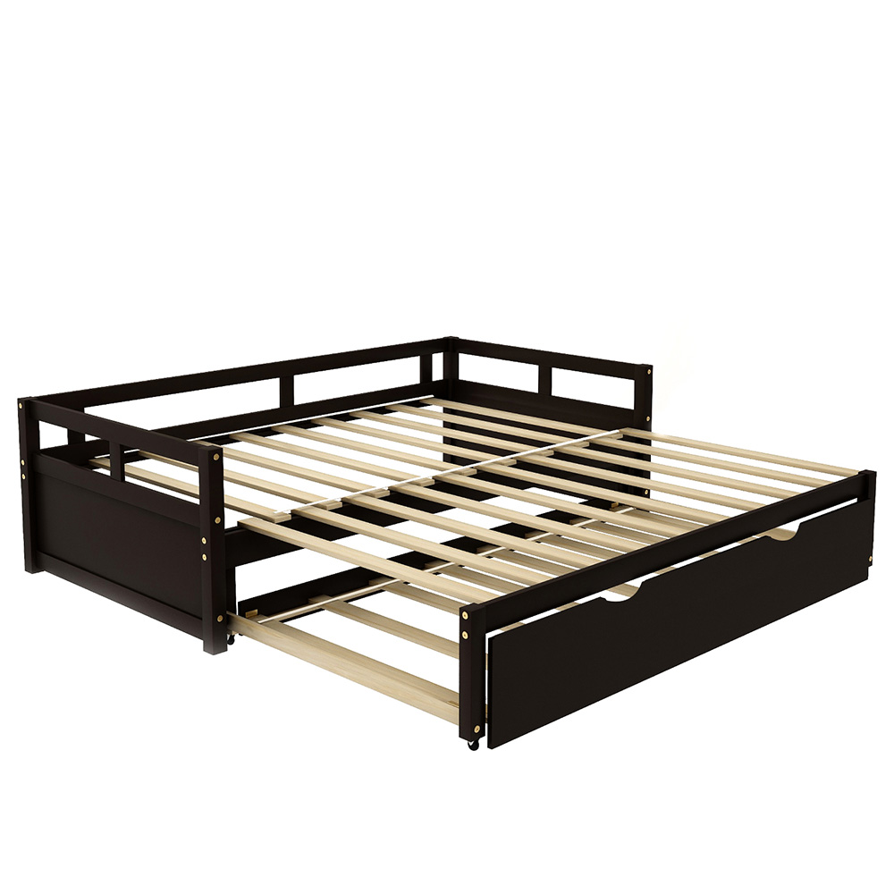 78" Twin Size Wooden Daybed with Trundle Bed and Wooden Slats Support, No Need for Spring Box, for Living Room, Bedroom, Office, Apartment - Espresso