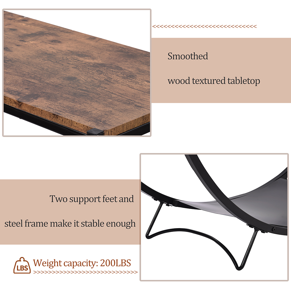 TREXM 48" Rustic Industrial Style Semicircle Console Table with MDF Tabletop and Metal Frame, for Entrance, Hallway, Dining Room, Kitchen - Dark Brown