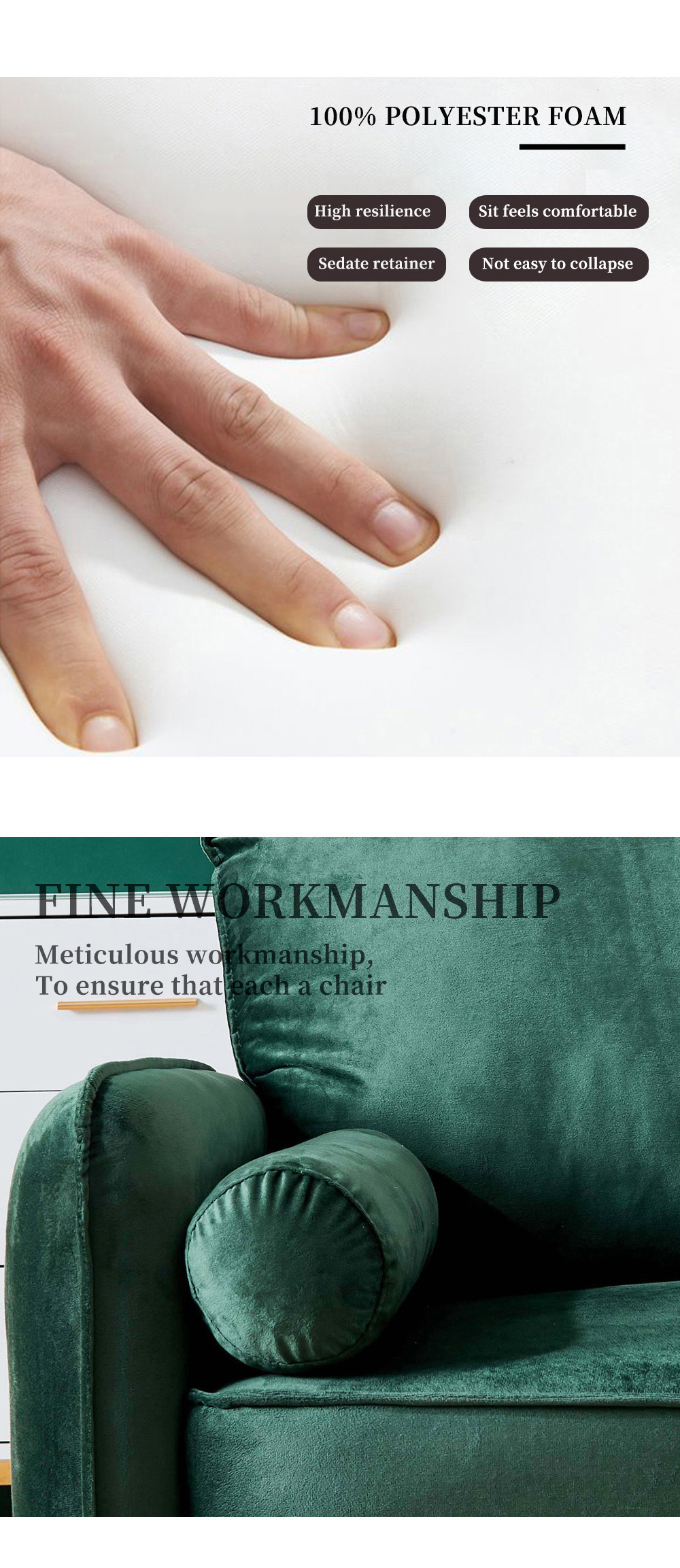 71" Velvet Fabric Upholstered Sofa with Armrest Pocket for Living Room, Bedroom, Office, Apartment - Green