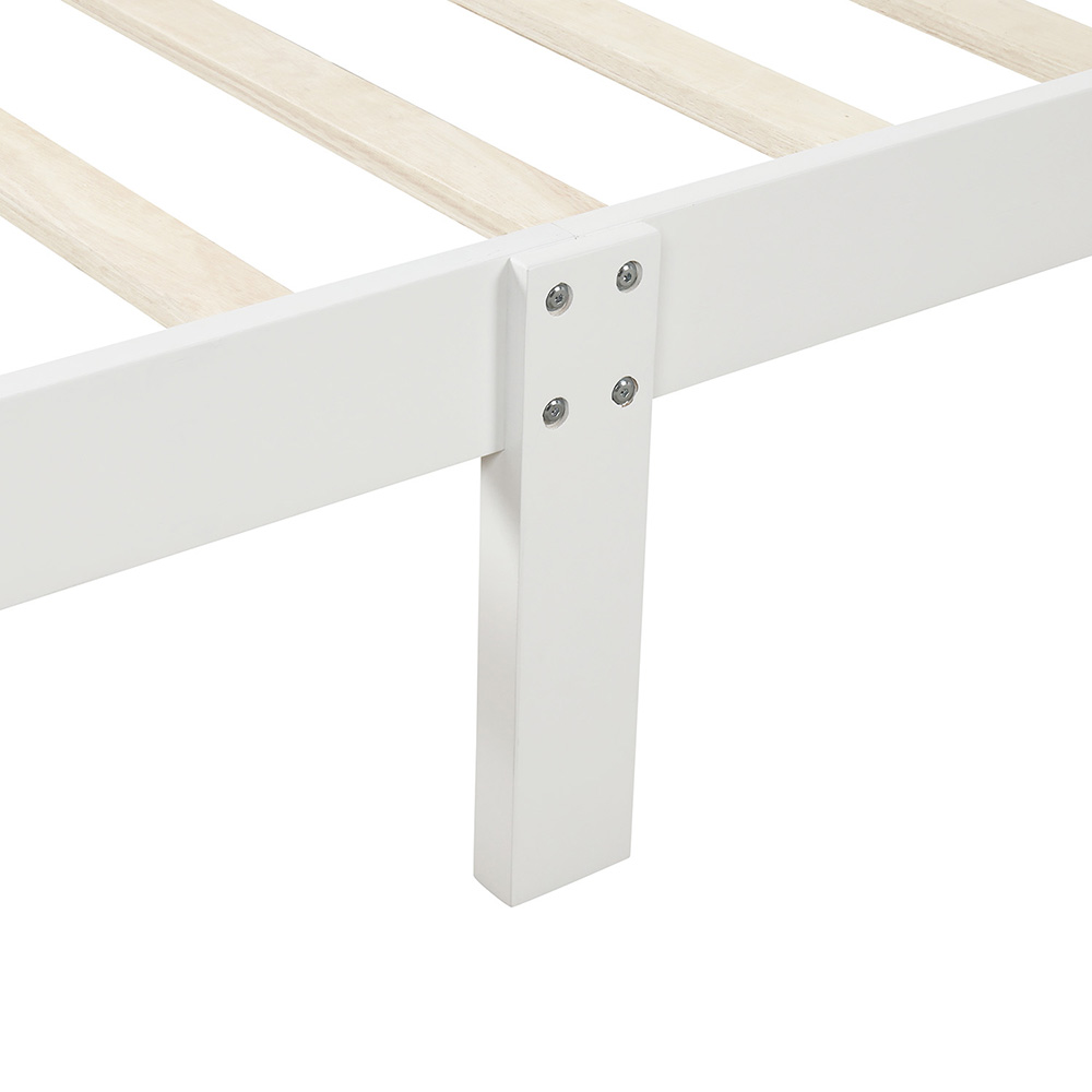 Twin-Size Wooden Platform Bed Frame with Headboard, Footboard, and Wooden Slats Support - White