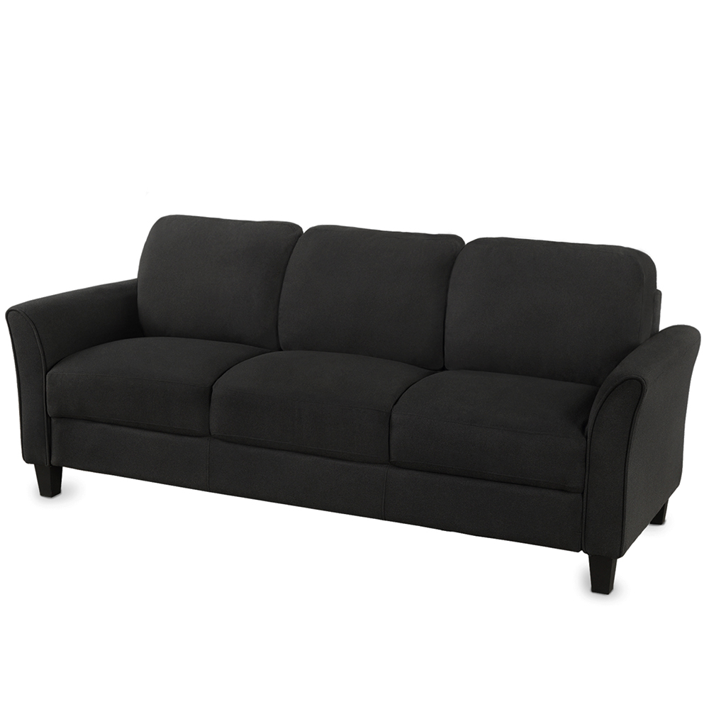 3-Seat Linen Fabric Sofa with Wooden Frame and Plastic Feet, for Living Room, Bedroom, Office, Apartment - Black