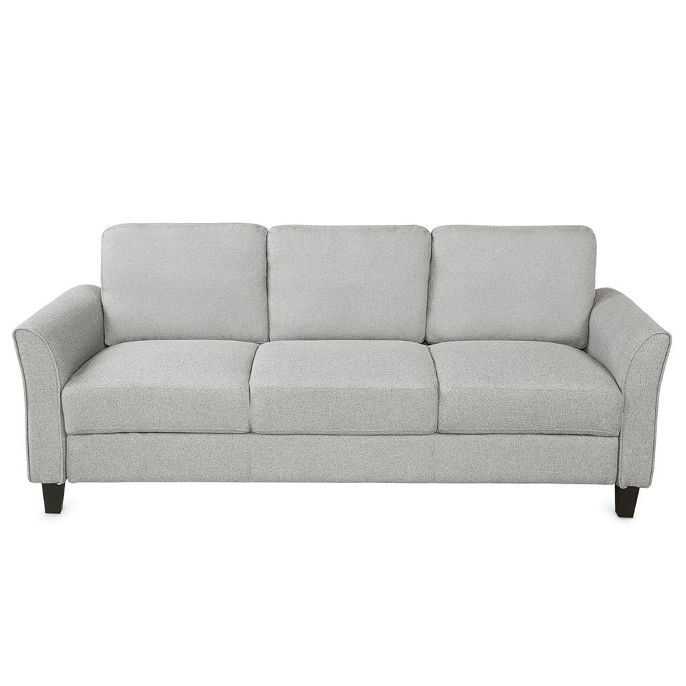 3-Seat Linen Fabric Sofa with Wooden Frame and Plastic Feet, for Living Room, Bedroom, Office, Apartment - Light Gray